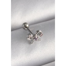 316l Çelik Gümüş Renk Zirkon Taşlı Kurdele Tragus Piercing Çok Renkli