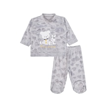 Albimini Kız Ayı Tavşan Nakış Patikli 2li Pijama Takım 1-6 Ay - Gri