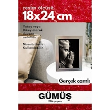 Gerçek Camlı 21lik Düz 18 X 24 Gümüş Fotoğraf Resim Çerçevesi Ayaklı Arkalık Veya Duvara Asma