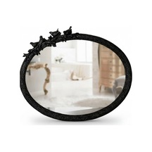 Kuş Figürlü Dekoratif Duvar Aynası Ağaç Dalı Tasarım Oval Ayna, Salon Antre İçin Şık Ayna Siyah Diğer