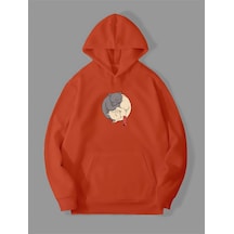 Harmandar 3 İplik Ying Yang Baskılı Turuncu Kanguru Cepli Kapüşonlu Sweatshirt Hoodie Yingyangturuncusweat