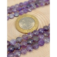 Ametist Taşı Yassı Faset Kesim Yarım Dizi 6x4mm 18cm Uzunluğunda