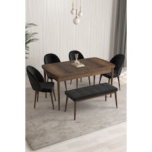 Rovena Modica Barok Desen 80x132 Açılabilir Yemek Masası Takımı 4 Sandalye, 1 Bench Siyah 1612