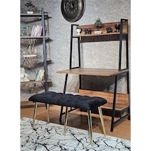Gold Metal Siyah Oturaklı Sivriltme Ayaklı Babyface Puf & Bench & 001