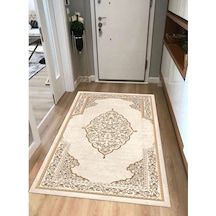 Yıkanabilir Halı Kaymaz Taban Halı Dekoratif Salon Mutfak 126 Kahverengi - Krem
