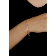Sıra Taşlı Bagettasarım Rose Kadın Gümüş  Bileklik