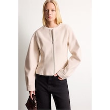 Defacto Fitted Bisiklet Yaka Fermuarlı Kısa Kaşe Kaban I2839ax26wner128 Ekru-er128