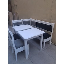 Köşe Mutfak 90554 Tk Kayın Ahşap Sandık Açıl Masa Babyface Gri Siyah Kumaş Parlak Beyaz Lake Açık Gri