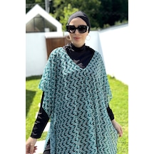 Remsa Tesettür Mayo Üzerine Desenli Tek Kaftan Pareo 430-306 Mint Mint Yeşili