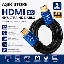 Hdmı 2.0 Kablo 5 Metre 4k Ultra Hd 18gbps Altın Uçlu Hdr Destekli Tv Monitör Ps5 Xbox Laptop Uyumlu