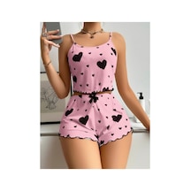 Lily Bianca Nightwear Kalp Desenli Mini Şortlu Penye Gecelik Pembe
