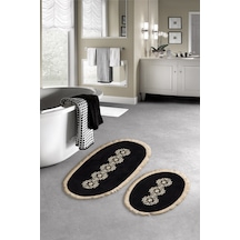 Eyfel Saçakli Banyo Takımı 2 Pcs Açik Kahve Siyah