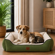 Lucy Köpek Yatağı 40 55 18 Cm Yeşil Ekru - Yüksek Kaliteli Pet Yatağı, Konforlu Minderli, Yıkanabilir, Day