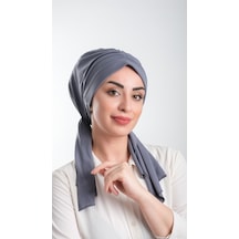 Hürrem Bone Füme Pratik Hazır Geçmeli Tesettür Bone Kesik Elyaf Sade 2111_25 Füme