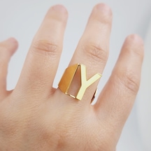 Çelik Gold Düz Kesim Harf Yüzük -y Harfi- Ayarlı Ölçü-1900