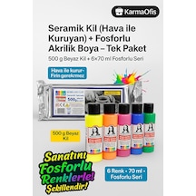 Seramik Kil 500 G + Fosforlu Akrilik Boya Seti 6 70 Ml Hobi Mod
