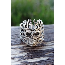 Antik Gümüş Kaplama Ghost Rider Yanan Kuru Kafa Şekilli El Yapımı - 548968284 Çok Renkli