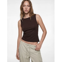 Koton Slim Fit Asimetrik Kesim Kolsuz Kayık Yaka Bluz Kahverengi 6sal30049ık Kahve