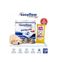 Easyflow Kedi Ve Köpek Çiş Pedi, 60x90 Cm, 120 Adet, Pati Temizleme Mendili Dahil