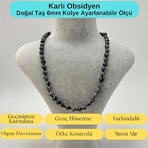 Yıldız Doğal Taş Karlı Obsidyen Doğal Taş 6 MM Makrome Kolye 45 CM - 55 CM Ayarlanabilir Siyah