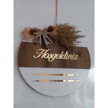 Hoşgeldiniz Yazılı Aynalı Pleksi Ahşap Dekoratif Kapı Süsü