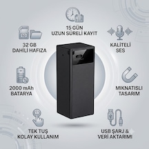 Mıknatıslı Mini Ses Kayıt Cihazı 32 Gb Dahili Hafıza İle 15 Gün Kayıt Özelliği