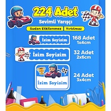 Yarış Arabası Temalı Okul Kreş Kişiye Özel İsim Etiket Seti - Model 294 Çok Renkli