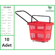 Tekerlekli Plastik Market Alışveriş El Sepeti 54 Litre Kırmızı 10 Adet