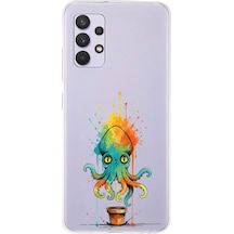 Samsung Galaxy A13 İle Uyumlu Splash Ahtapot Tasarımlı Şeffaf Silikon Kılıf Şeffaf