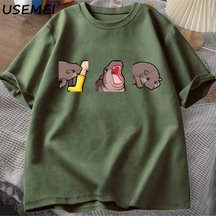 Flood Of Style Moo Deng T Shirt Komik Bebek Hippo Moo Deng Gang T-shirt Sevimli Bebek Pygmy Hippo Moo Deng T Yeşil