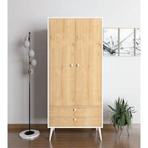 Floradesign Riva Elbise Dolabı / Iki Kapaklı Çekmeceli Dolap / Gardırop Beyaz/meşe
