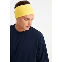 Erkek Pamuklu Penye Kaymaz Ultra Hafif Spor Geniş Saç Bandı Bandana - Tek Ebat / Sarı Sarı
