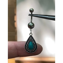 316 L Cerrahi Çelik Turkuaz Taşlı Göbek Piercingi Gümüş