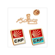 Yörük Tasarım Atatürk & Chp 3 Adet Gold Yaka Rozeti 2chp,1atatürk Altın