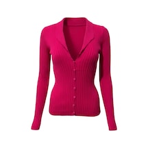 Fitilli V Yaka Düğmeli Kadın Triko Hırka - Pembe Çok Renkli
