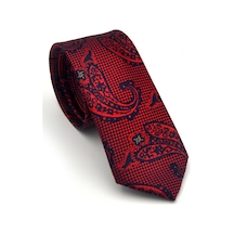 Gaffy Kırmızı Lacivert Şal Desenli Dokuma Kumaş Mendilli Slim Fit Kravat // Sdk-2604-5 Kırmızı