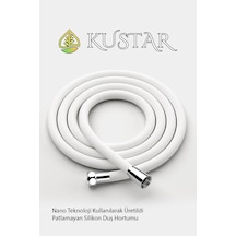 Kustar Nano Silikon Patlamaz Yırtılmaz Ezilmez Duş Hortumu 150 Cm Beyaz Banyo Duş Hortumu Siyah