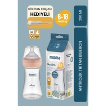Mooma Neutra Antikolik Tritan Biberon 250 Ml 6-18 Ay Orta Akış Mercan Pembe