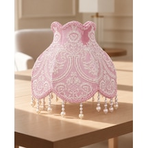 Pudra Pembe Kadife Kaplı El Yapımı Prenses Model Abajur Şapkası 30x27cm Lambader İçin Uyumlu Değildi