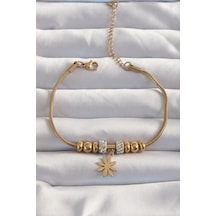 Ezoconcept 316l Çelik Gold Renk Zirkon Taş Aksesuarlı Çiçek Bileklik Çok Renkli