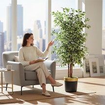 150 Cm Yapay Ficus Siyah Gold 30x30 Dekoratif Ağaç