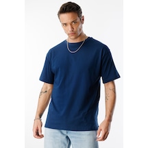 Genius Store Erkek Oversize Fit %100 Organik Pamuk Bisiklet Yaka Tişört Oversıze-erkek-t-shırt İndigo