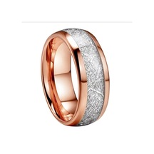 Rose Gold 8mm Genişlik Göktaşı Taş Desen Kakma Gümüş Renk Tungsten Çelik Yüzük Çift Düğün Band Nişan Takı Rose Gold