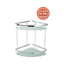 Çelik Banyo Paslanmaz Pirinç Karmina 2 Li 22x22 Cm Camlı Şampuanlık Süngerlik Köşelik Krom