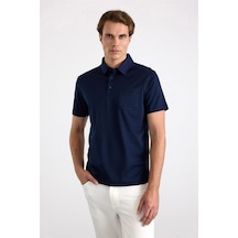 Süvari Lacivert Regular Düz Baskısız Süprem Düğmeli Polo Yaka Tişört Sts1014000014-m09