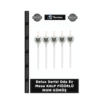 Delux Serisi Oda Ev Masa Kalp Fiğürlü Mum Gümüş