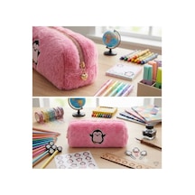 Peluş Kalem Kutusu Kalemlik Kalem Çantası 6x10x19 Cm Orta Boy Koyu Pembe Panda Çok Renkli