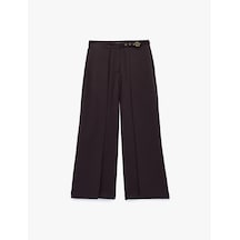 Koton Krep Kumaş Kemerli Uzun Geniş Düz Paça Kapaklı Kumaş Pantolon Kahverengi 6sak40164pw Kahve