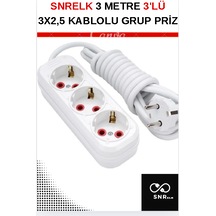 Snrelk 3 Metre 3'lü Kablolu Düz Topraklı Fişli Grup Priz