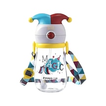 Rovco 350ml Pipetli Eğlenceli Sihirbaz Desenli Ve Şapkalı Akıllı Pipet Toplu Tritan Su Matarası Sarı-kırmızı-mavi